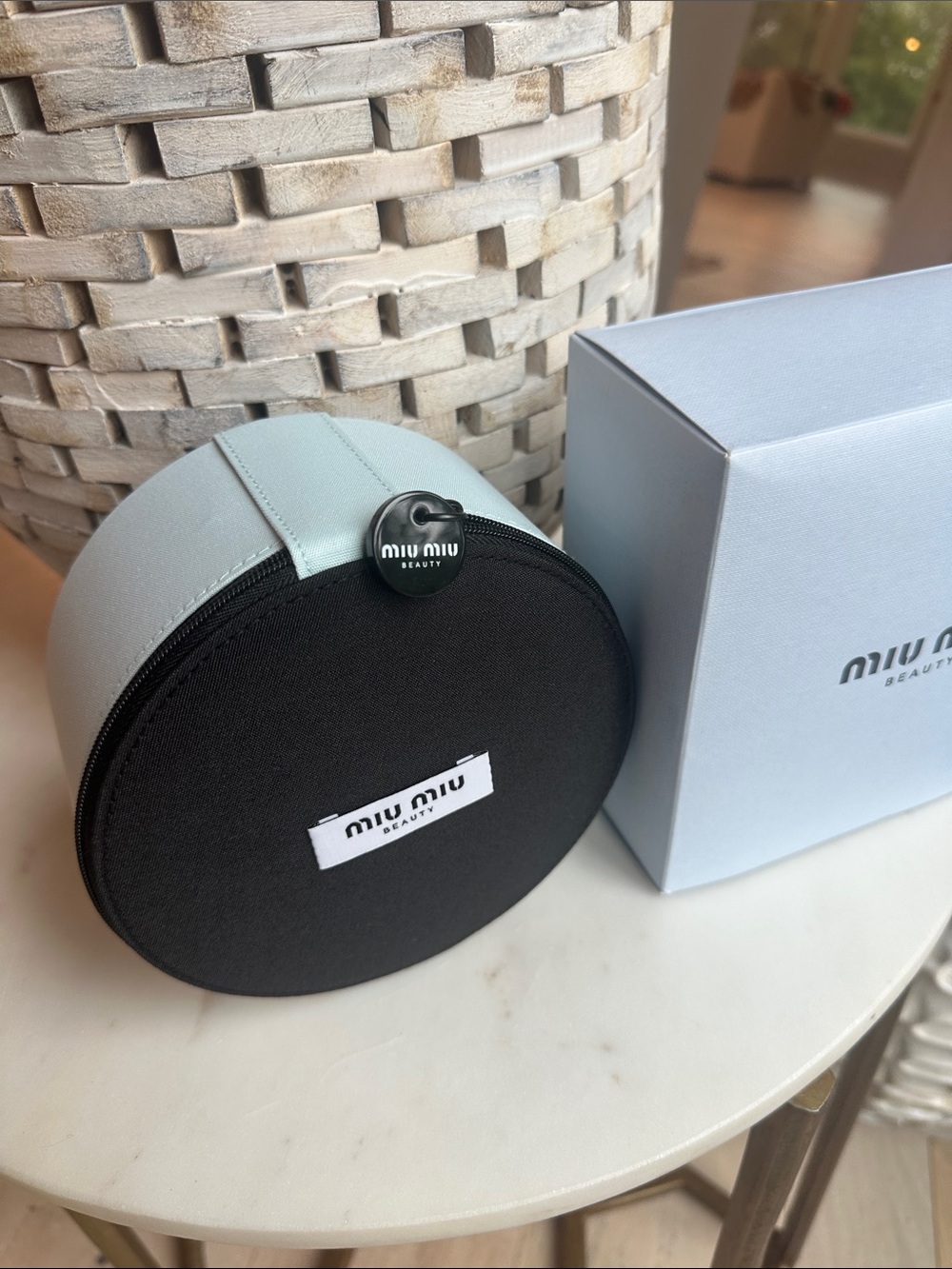Miu Miu Light Blue and Black Round Accessory Case - Picture 2 of 3